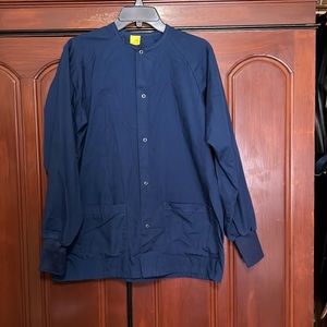 Healthcare Women’s Blue Medical Scrub Jacket Snap Closure Size Small